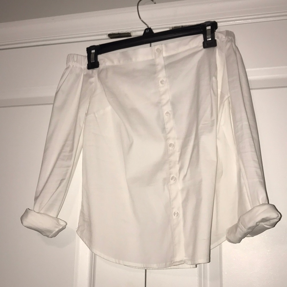 White off the shoulder button up